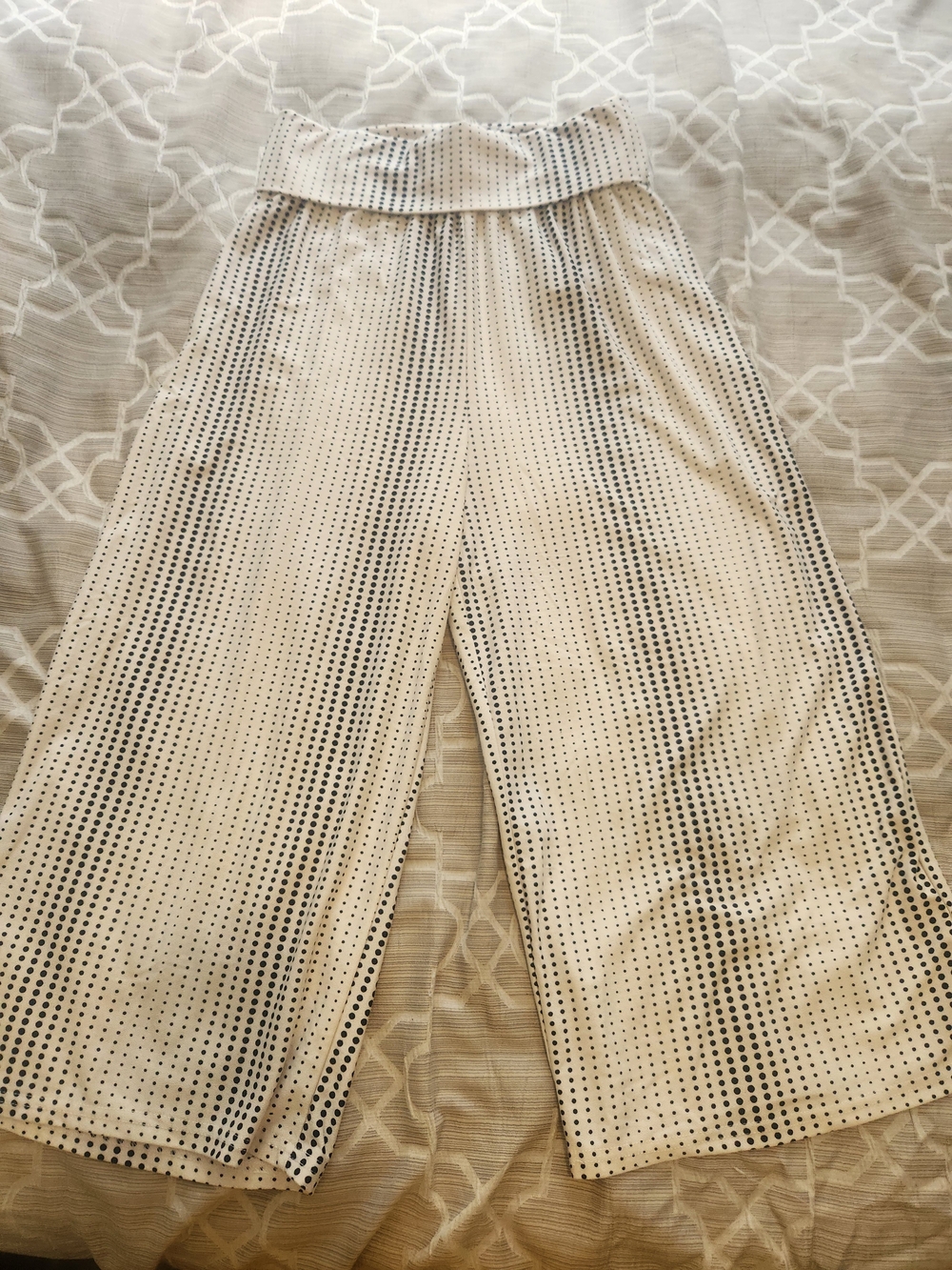 High-Rise Wide-Leg Crop Pants in White with Black Dot Print